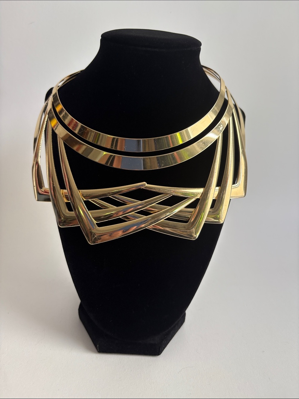 Gold Geometric Collar Necklace Layered Statement Women Jewelry